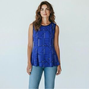 Worthington Royal‎ Blue Geometric Blouse